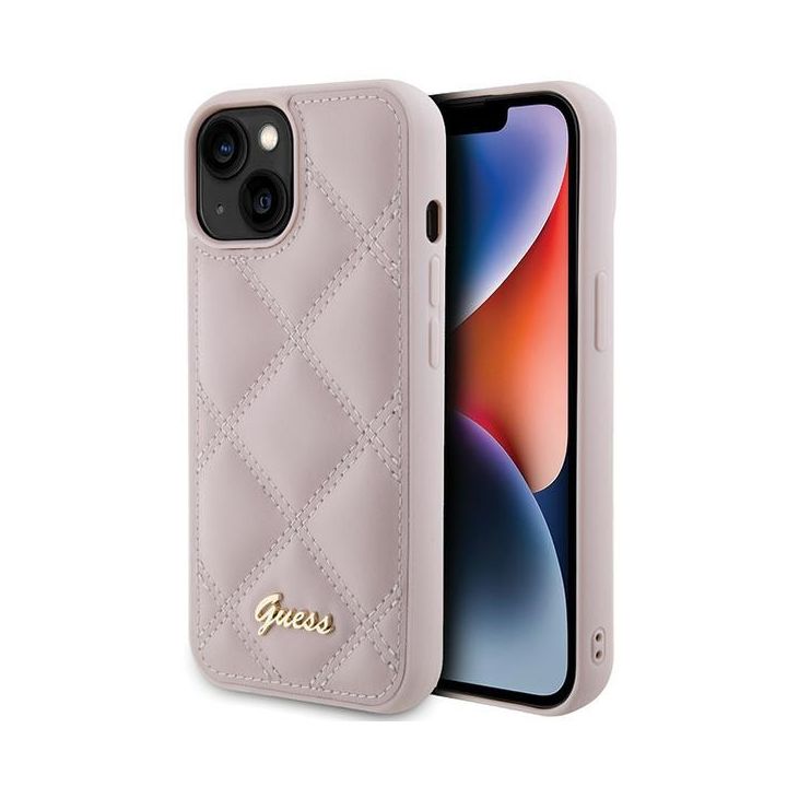 Guess GUHCP15SPSQSQSP iPhone 15 / 14 / 13 6.1" różowy/pink hardcase Quilted Metal Logo na NearMe.pl