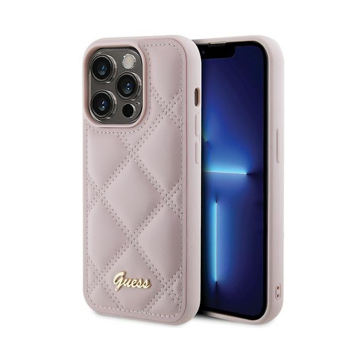 Guess GUHCP15LPSQSQSP iPhone 15 Pro 6.1" różowy/pink hardcase Quilted Metal Logo na NearMe.pl