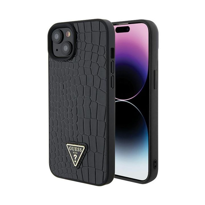 Guess GUHCP15SPCRTHCK iPhone 15 / 14 /13 6.1" czarny/black hardcase Croco Triangle Metal Logo na NearMe.pl