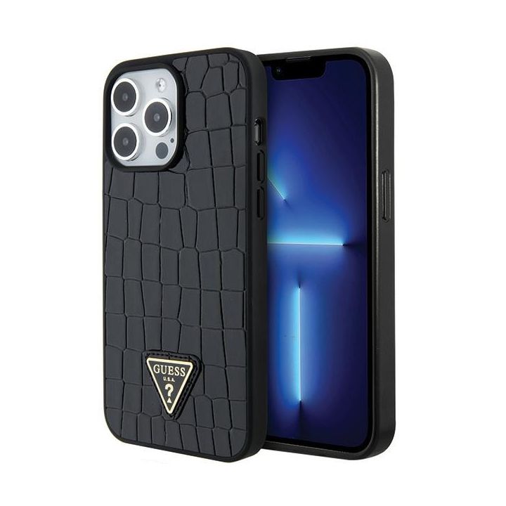 Guess GUHCP15XPCRTHCK iPhone 15 Pro Max6.7" czarny/black hardcase Croco Triangle Metal Logo na NearMe.pl