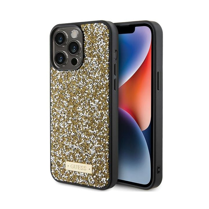 Guess GUHCP15XPFGSBSD iPhone 15 Pro Max 6.7" żółty/yellow hardcase Rhinestone Metal Logo na NearMe.pl