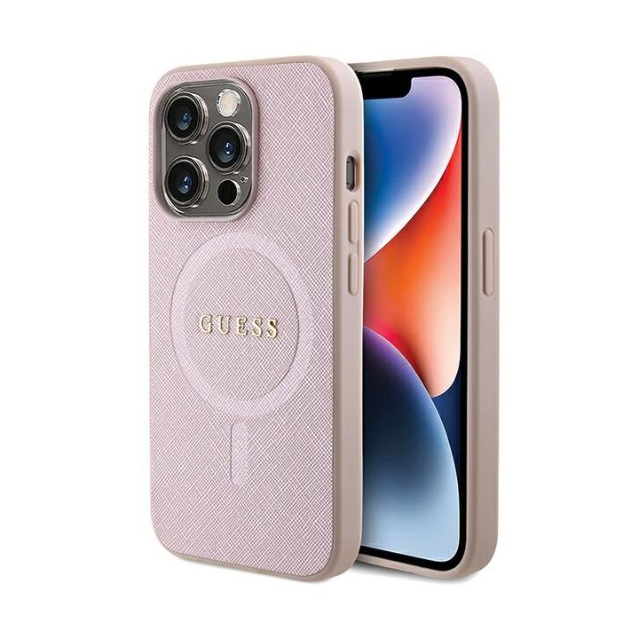 Guess GUHMP15LPSAHMCP iPhone 15 Pro 6.1" różowy/pink hardcase Saffiano MagSafe na NearMe.pl