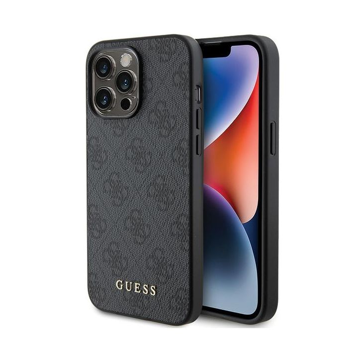 Guess GUHCP15LG4GFGR iPhone 15 Pro 6.1" szary/grey hard case 4G Metal Gold Logo na NearMe.pl