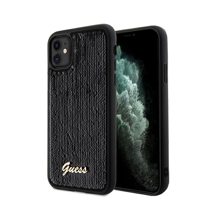 Guess GUHCN61PSFDGSK iPhone 11 / Xr 6.1" czarny/black hardcase Sequin Script Metal na NearMe.pl