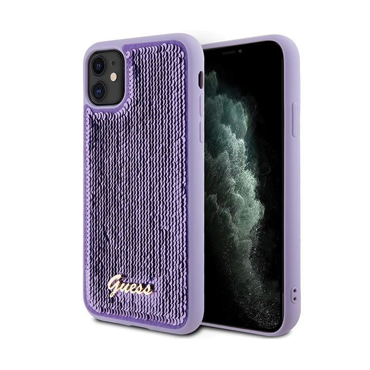 Guess GUHCN61PSFDGSU iPhone 11 / Xr 6.1" fioletowy/purple hardcase Sequin Script Metal na NearMe.pl