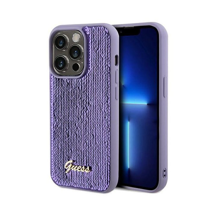 Guess GUHCP13LPSFDGSU iPhone 13 Pro / 13 6.1" fioletowy/purple hardcase Sequin Script Metal na NearMe.pl