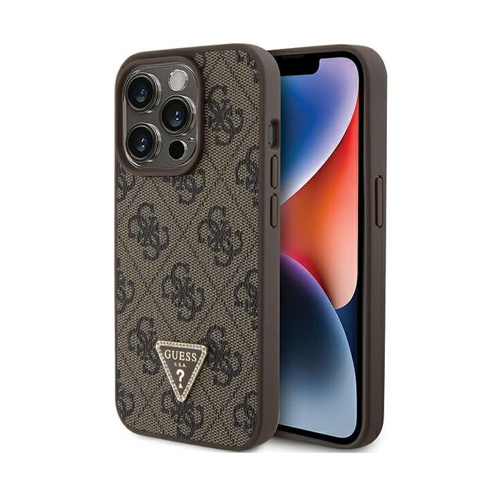 Guess GUHCP15LP4TDPW iPhone 15 Pro 6.1" brązowy/brown hardcase Leather 4G Triangle Strass na NearMe.pl