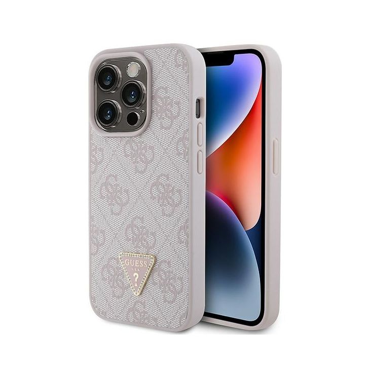 Guess GUHCP15LP4TDPP iPhone 15 Pro 6.1" różowy/pink hardcase Leather 4G Triangle Strass na NearMe.pl
