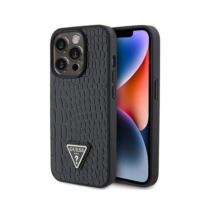 Guess GUHCP15LPCRTHCK iPhone 15 Pro 6.1"czarny/black hardcase Croco Triangle Metal Logo na NearMe.pl
