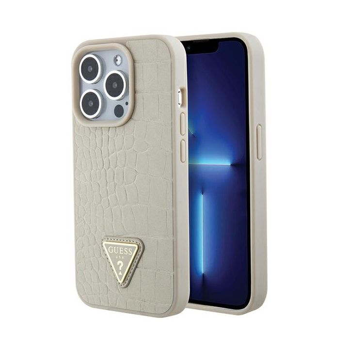 Guess GUHCP15XPCRTHCD iPhone 15 Pro Max 6.7" złoty/gold hardcase Croco Triangle Metal Logo na NearMe.pl