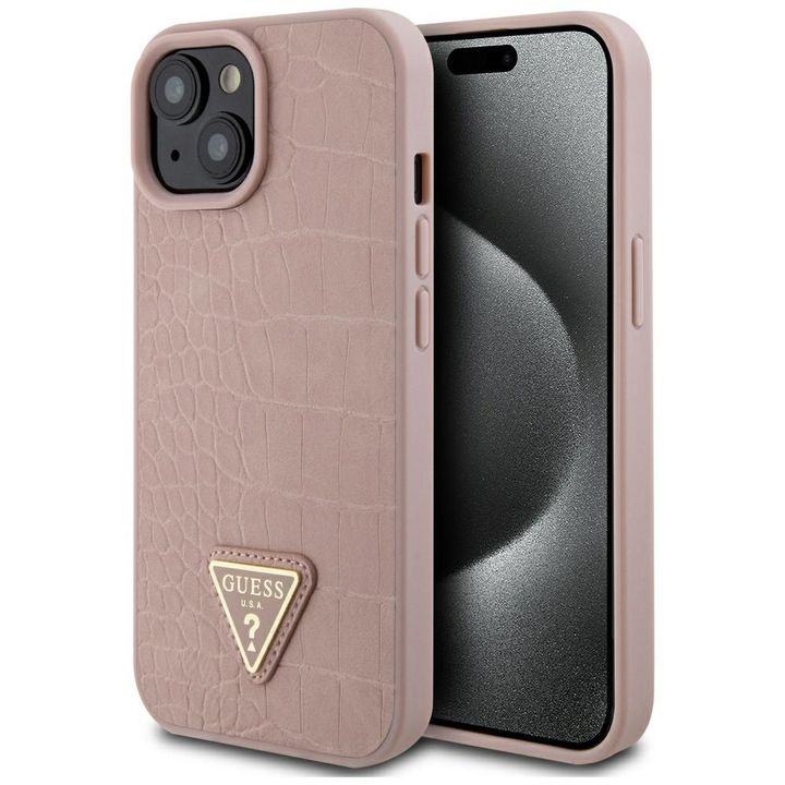 Guess GUHCP15SPCRTHCP iPhone 15 / 14 / 13 6.1" różowy/pink hardcase Croco Triangle Metal Logo na NearMe.pl