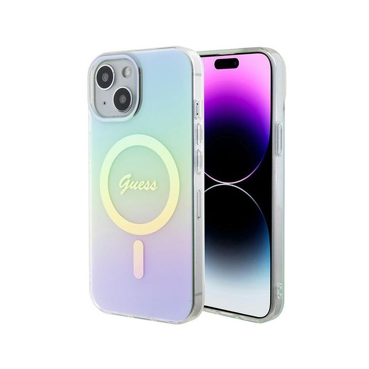 Guess GUHMP15SHITSQ iPhone 15 / 14 / 13 6.1" turkusowy/turquoise hardcase IML Iridescent MagSafe na NearMe.pl