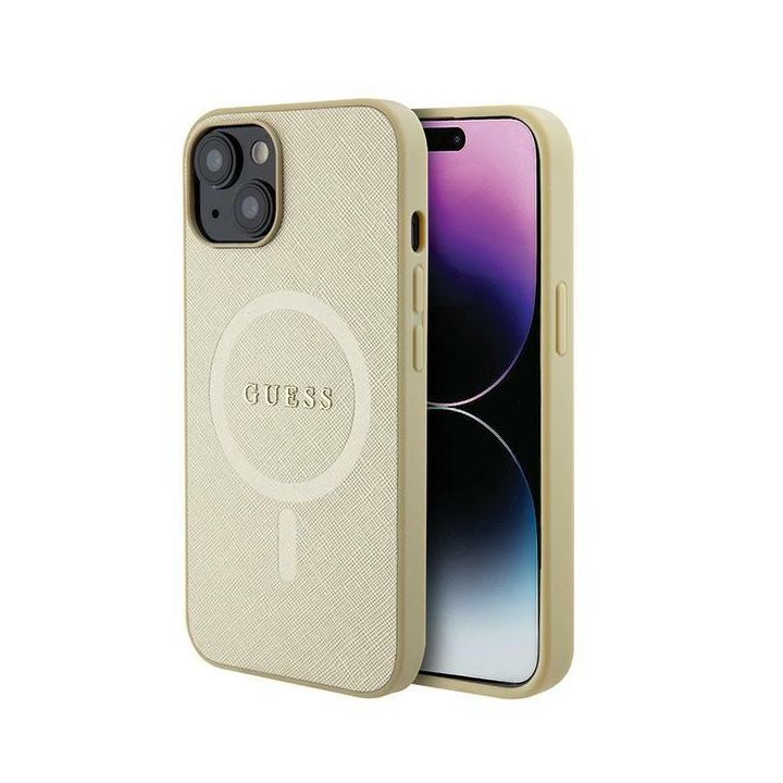 Guess GUHMP15MPSAHMCB iPhone 15 Plus / 14 Plus 6.7" złoty/gold hardcase Saffiano MagSafe na NearMe.pl