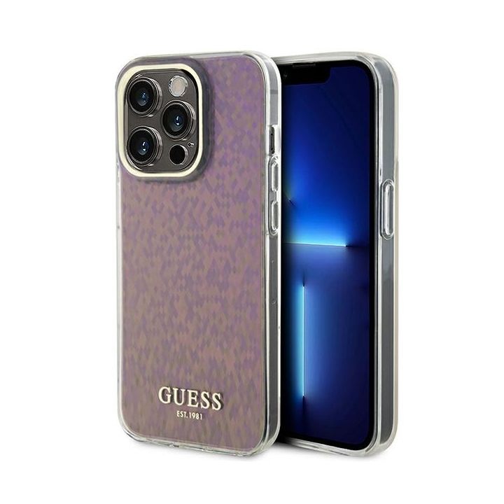 Guess GUHCP15LHDECMP iPhone 15 Pro 6.1" różowy/pink hardcase IML Faceted Mirror Disco Iridescent na NearMe.pl
