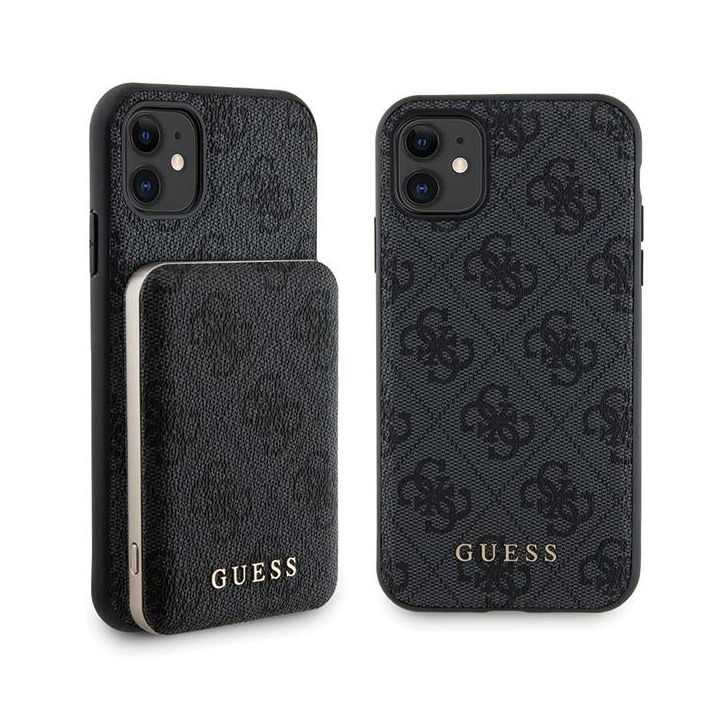 Zestaw Guess GUBPM5N614GEMGK iPhone11 6.1" hardcase + Powerbank 5000mAh MagSafe czarny/black 4G Metal Logo na NearMe.pl