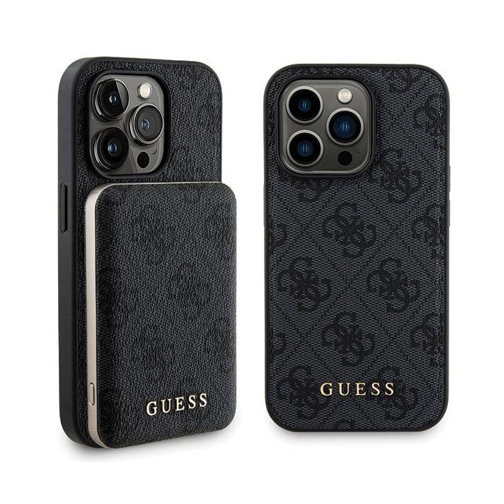 Zestaw Guess GUBPM5P13X4GEMGK iPhone13 Pro Max 6.7" hardcase + Powerbank 5000mAh MagSafe czarny/black 4G Metal Logo na NearMe.pl