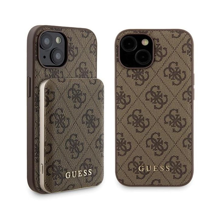 Zestaw Guess GUBPM5P15S4GEMGW iPhone15 6.1" hardcase + Powerbank 5000mAh MagSafe brązowy/brown 4G Metal Logo na NearMe.pl