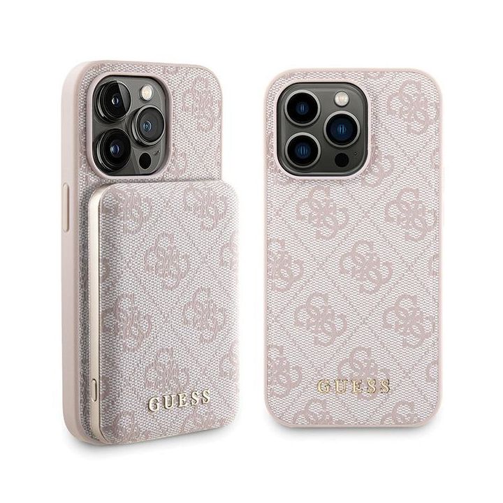 Zestaw Guess GUBPM5P14L4GEMGP iPhone14 Pro 6.1" hardcase + Powerbank 5000mAh MagSafe różowy/pink 4G Metal Logo na NearMe.pl