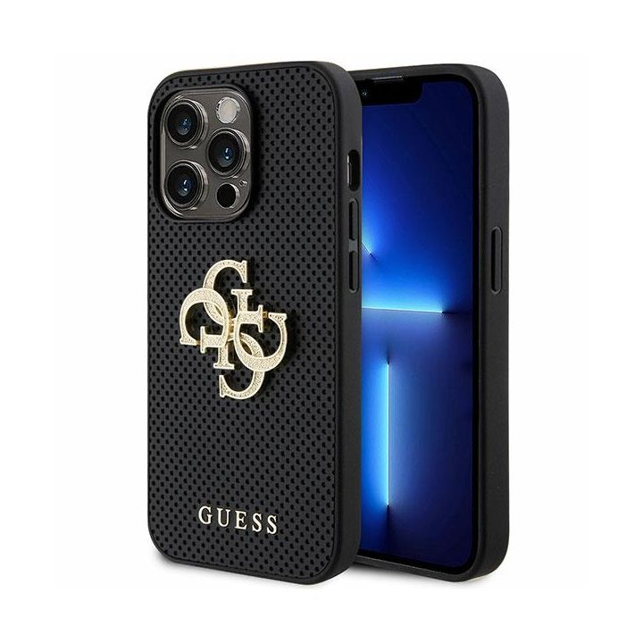 Guess GUHCP15LPSP4LGK iPhone 15 Pro 6.1" czarny/black hardcase Leather Perforated 4G Glitter Logo na NearMe.pl