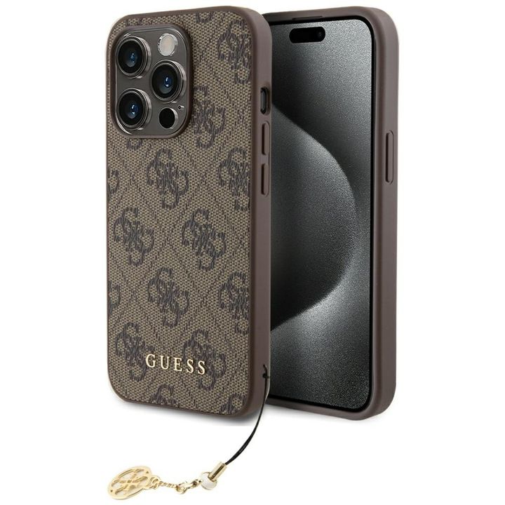Guess GUHCP15LGF4GBR iPhone 15 Pro 6.1" brązowy/brown hardcase 4G Charms Collection na NearMe.pl