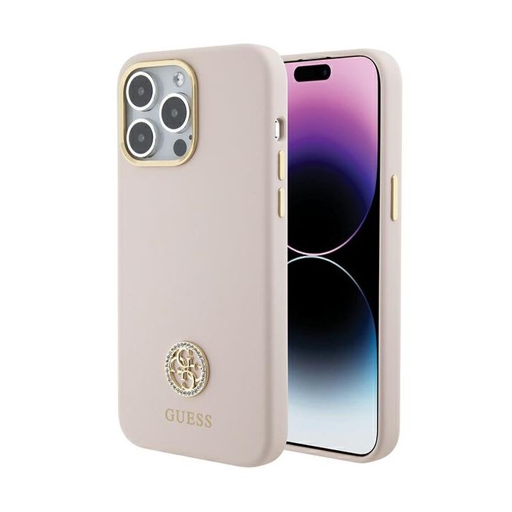 Guess GUHCP15XM4DGPP iPhone 15 Pro Max 6.7" jasnoróżowy/pink hardcase Silicone Logo Strass 4G na NearMe.pl