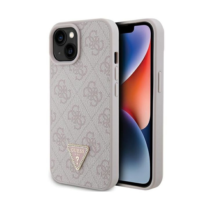 Guess GUHCP15SP4TDPP iPhone 15 / 14 / 13 6.1" różowy/pink hardcase Leather 4G Triangle Strass na NearMe.pl