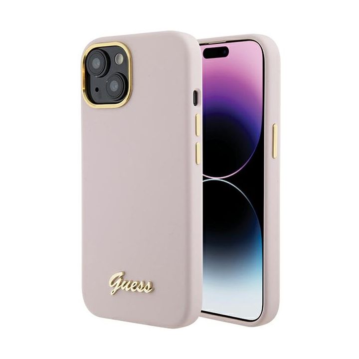 Guess GUHCP15SSMBSLP iPhone 15 / 14 / 13 6.1" różowy/pink hardcase Silicone Script Metal Logo & Frame na NearMe.pl