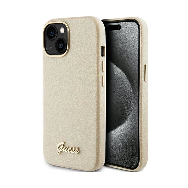 Guess GUHCP15SPGMCSD iPhone 15 / 14 / 13 6.1" złoty/light gold hardcase Glitter Glossy Script na NearMe.pl