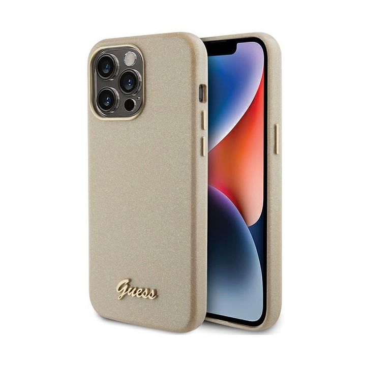 Guess GUHCP15LPGMCSD iPhone 15 Pro 6.1" złoty/light gold hardcase Glitter Glossy Script na NearMe.pl