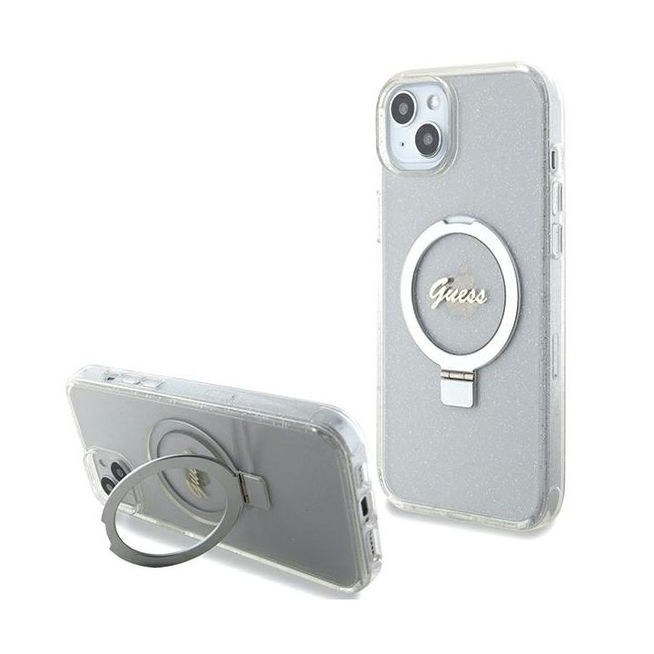 Guess GUHMP15MHRSGSD iPhone 15 Plus / 14 Plus 6.7" przezroczysty/transparent hardcase Ring Stand Script Glitter MagSafe na NearMe.pl