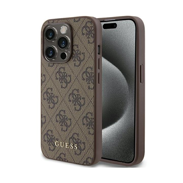 Guess GUHCP15LG4GFBR iPhone 15 Pro 6.1" brązowy/brown hard case 4G Metal Gold Logo na NearMe.pl