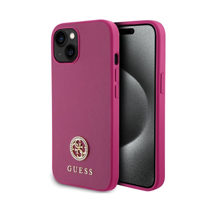 Guess GUHCP15SPS4DGPP iPhone 15 / 14 / 13 6.1" różowy/pink hardcase Strass Metal Logo na NearMe.pl
