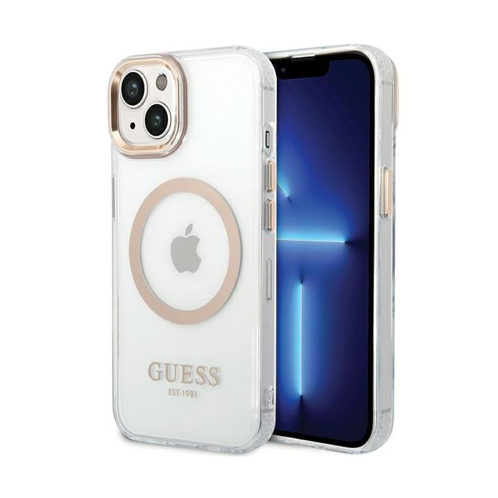 Guess GUHMP15MHTRMD iPhone 15 Plus/ 14 Plus 6.7" złoty/gold hard case Metal Outline Magsafe na NearMe.pl