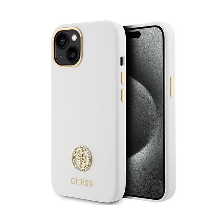 Guess GUHCP15SM4DGPH iPhone 15 / 14 / 13 6.1" biały/white hardcase Silicone Logo Strass 4G na NearMe.pl