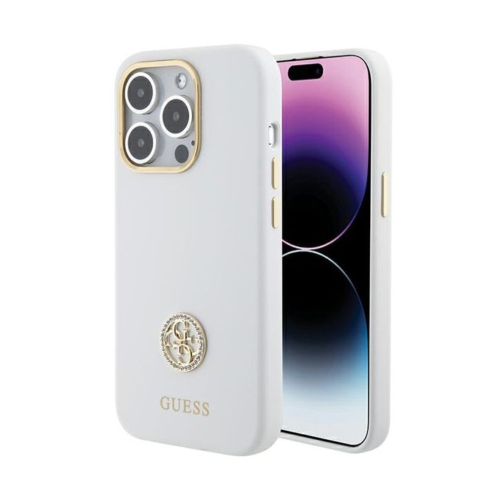 Guess GUHCP15LM4DGPH iPhone 15 Pro6.1" biały/white hardcase Silicone Logo Strass 4G na NearMe.pl