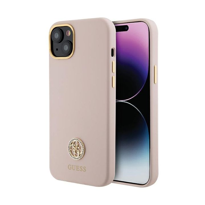 Guess GUHCP15SM4DGPP iPhone 15 / 14 / 13 6.1" jasnoróżowy/pink hardcase Silicone Logo Strass 4G na NearMe.pl