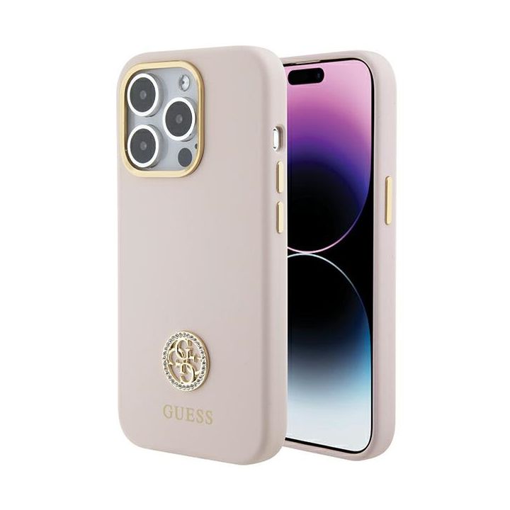 Guess GUHCP15LM4DGPP iPhone 15 Pro 6.1" jasnoróżowy/pink hardcase Silicone Logo Strass 4G na NearMe.pl