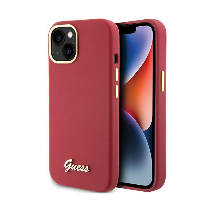 Guess GUHCP15SSMBSLM iPhone 15 / 14 / 13 6.1" magenta hardcase Silicone Script Metal Logo & Frame na NearMe.pl