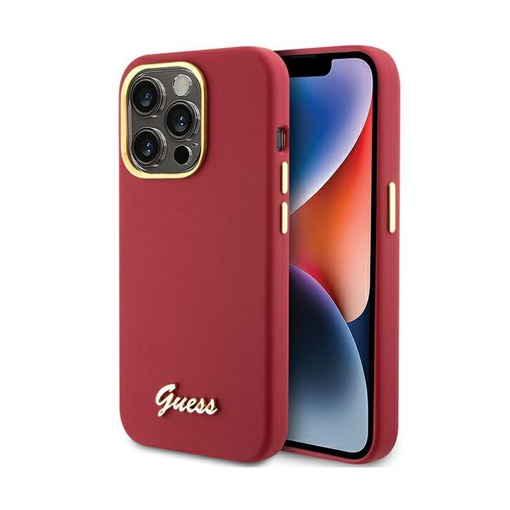Guess GUHCP15XSMBSLM iPhone 15 Pro Max 6.7" magenta hardcase Silicone Script Metal Logo & Frame na NearMe.pl