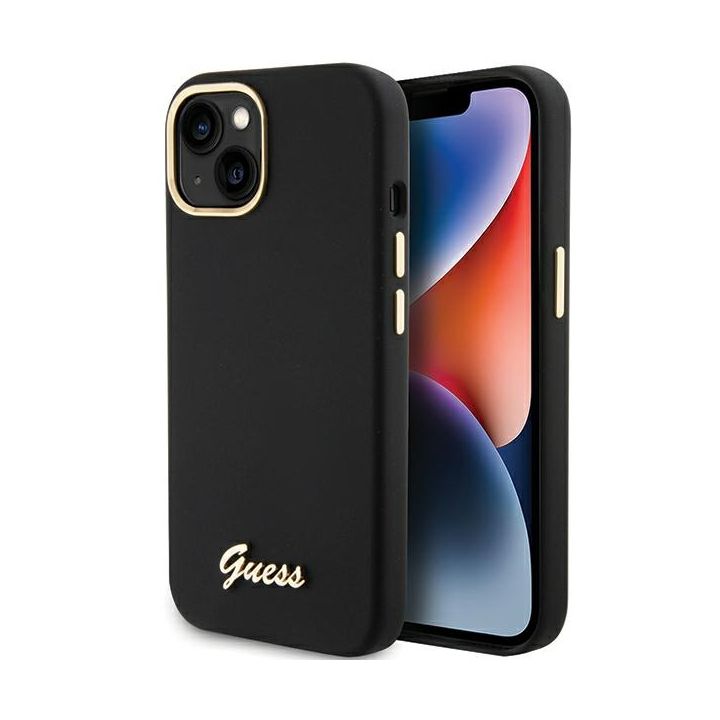 Guess GUHCP15SSMBSLK iPhone 15 / 14 / 13 6.1" czarny/black hardcase Silicone Script Metal Logo & Frame na NearMe.pl