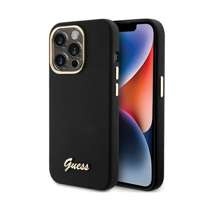Guess GUHCP15XSMBSLK iPhone 15 Pro Max 6.7" czarny/black hardcase Silicone Script Metal Logo & Frame na NearMe.pl