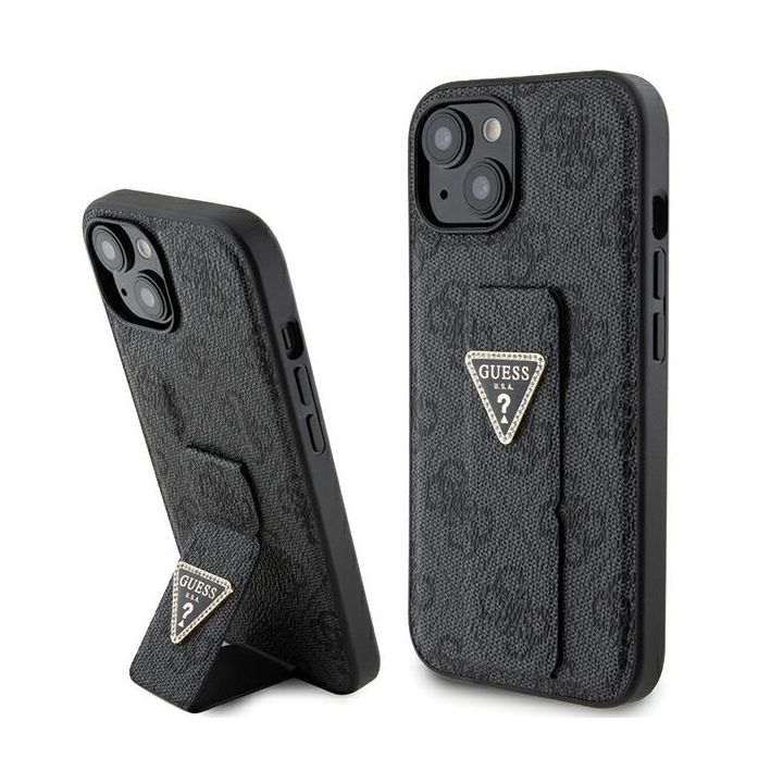 Guess GUHCP15SPGS4TDK iPhone 15 / 14 / 13 6.1" czarny/black hardcase Grip Stand 4G Triangle Strass na NearMe.pl