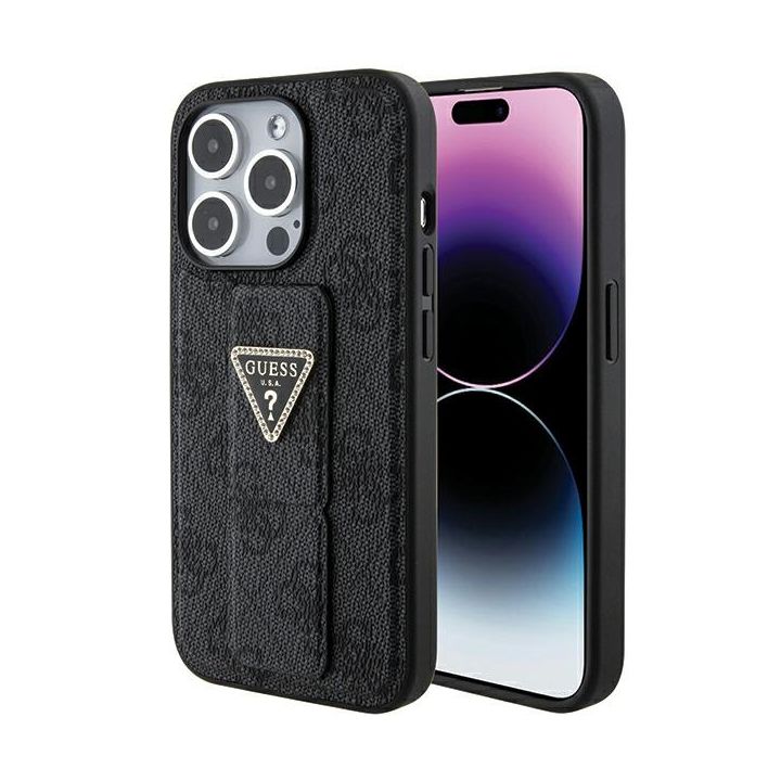 Guess GUHCP15LPGS4TDK iPhone 15 Pro 6.1" czarny/black hardcase Grip Stand 4G Triangle Strass na NearMe.pl