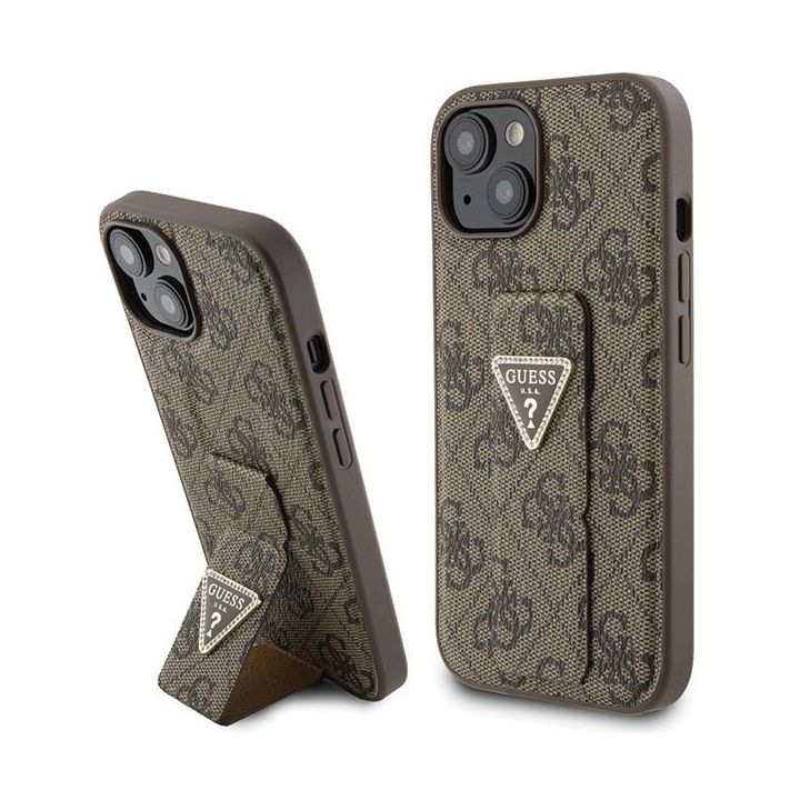 Guess GUHCP15SPGS4TDW iPhone 15 / 14 / 13 6.1" brązowy/brown hardcase Grip Stand 4G Triangle Strass na NearMe.pl