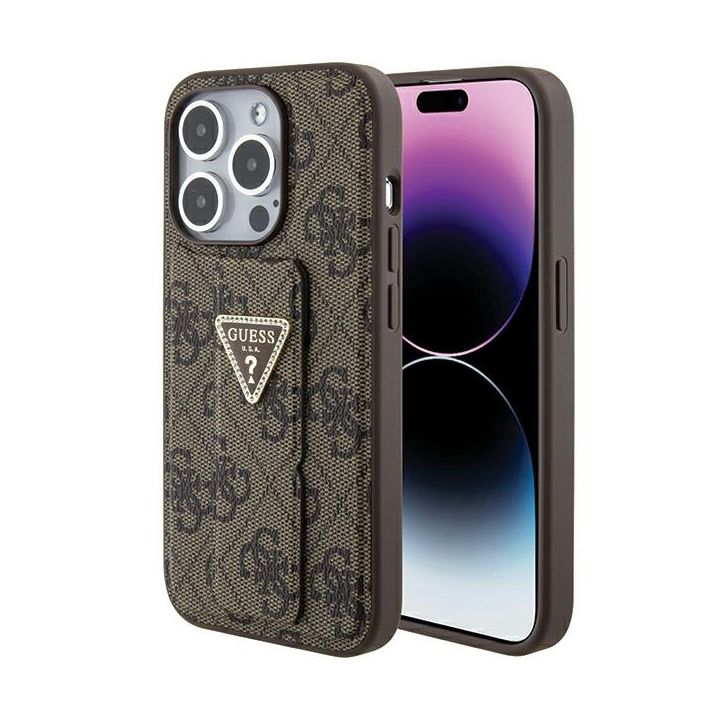 Guess GUHCP15XPGS4TDW iPhone 15 Pro Max 6.7" brązowy/brown hardcase Grip Stand 4G Triangle Strass na NearMe.pl