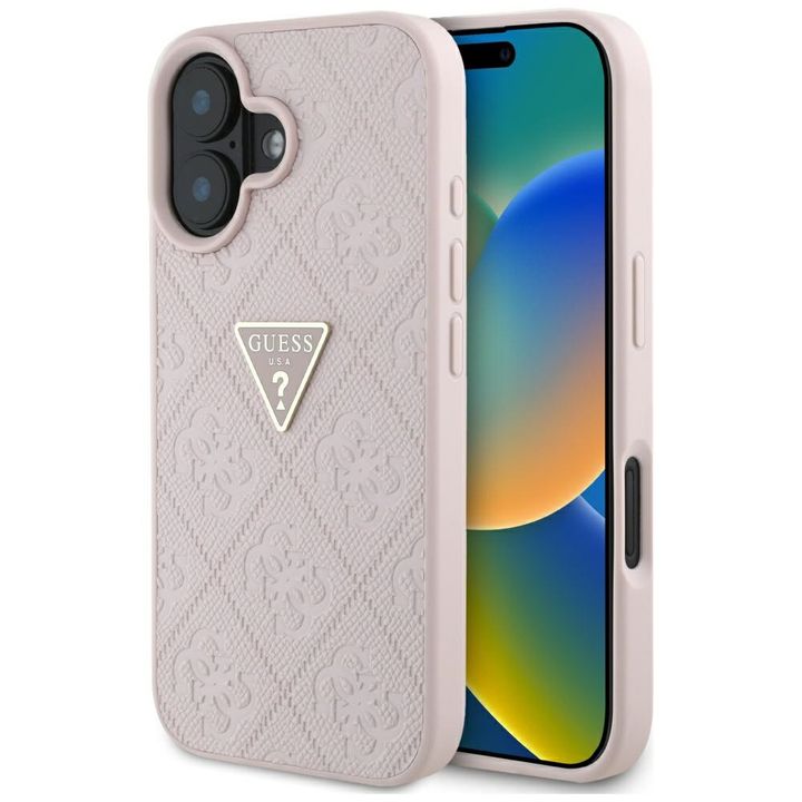 Etui Guess Hot Stamp 4G Pattern Triangle Metal Logo do iPhone 16 różowy na NearMe.pl