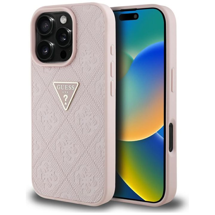 Etui Guess Hot Stamp 4G Pattern Triangle Metal Logo do iPhone 16 Pro Max różowy na NearMe.pl