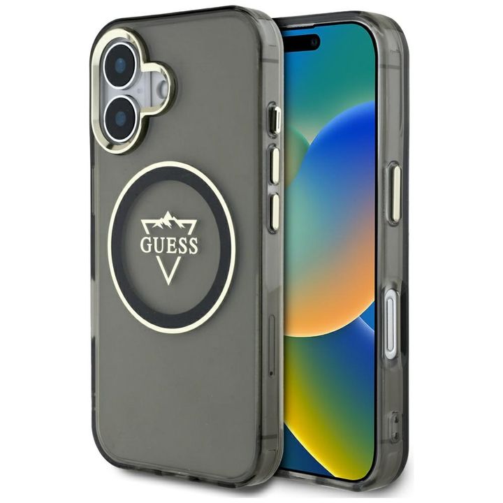 Etui Guess IML Metal Mountain Logo       MagSafe do iPhone 16 czarny na NearMe.pl