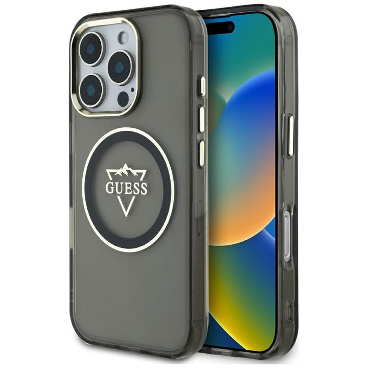 Etui Guess IML Metal Mountain Logo       MagSafe do iPhone 16 Pro czarny na NearMe.pl