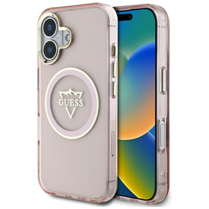 Etui Guess IML Metal Mountain LogoMagSafe do iPhone 16 różowy na NearMe.pl